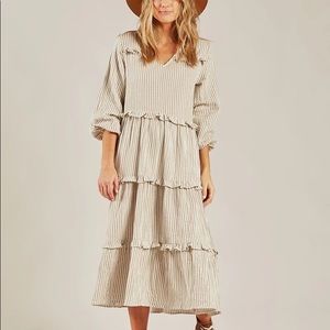 Rylee + Cru XS 100% Cotton NWT Green and white stripe dress